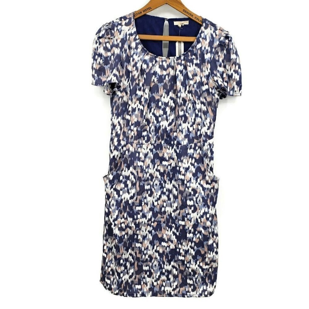 New Tulle Shift  Dress Womens Large Pockets Retro Blue White